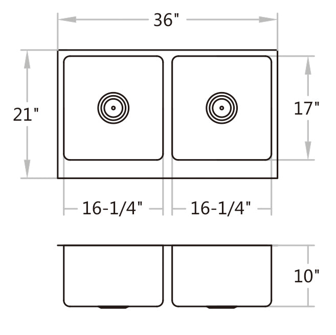 KDK-3621CLR Undermount Double Bowl Stainless Steel Kitchen Sink 36‘’*21‘’*10‘’