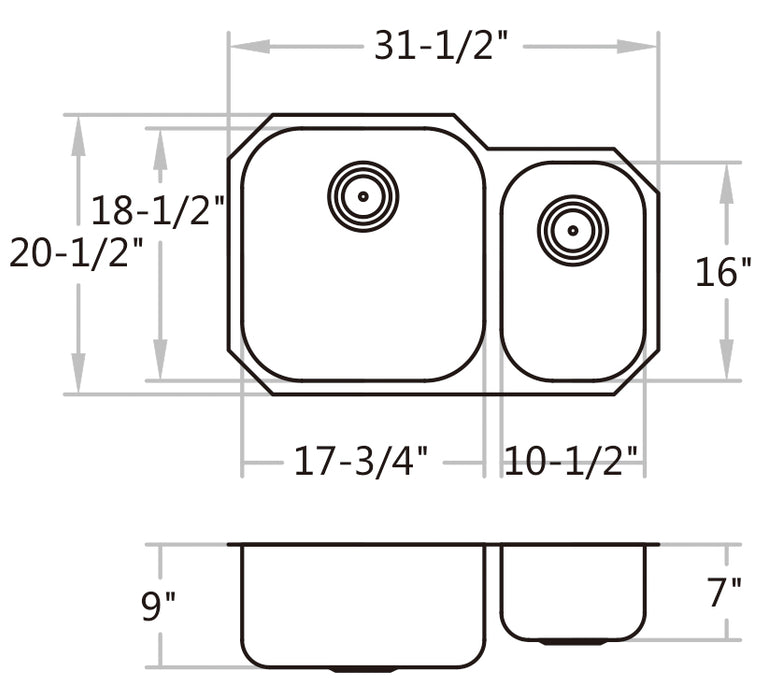 KDK-8252 Undermount Double Bowl Kitchen Sink 31-1/2‘’*20-1/2‘’*9‘’