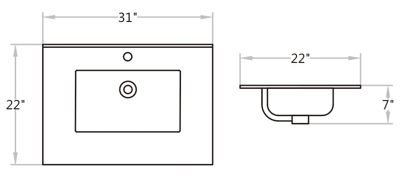 C3122 Vitreous China Rectangular Drop in Bathroom Sink with Overflow