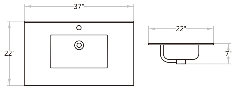 C3722 Vitreous China Rectangular Drop in Bathroom Sink with Overflow