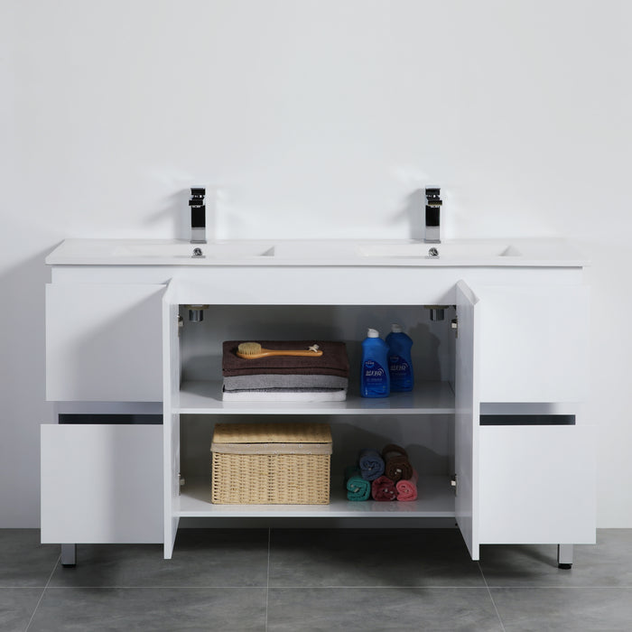 PVC Bathroom Vanity With Ceramic Top and Legs 59"x18"x34.6"