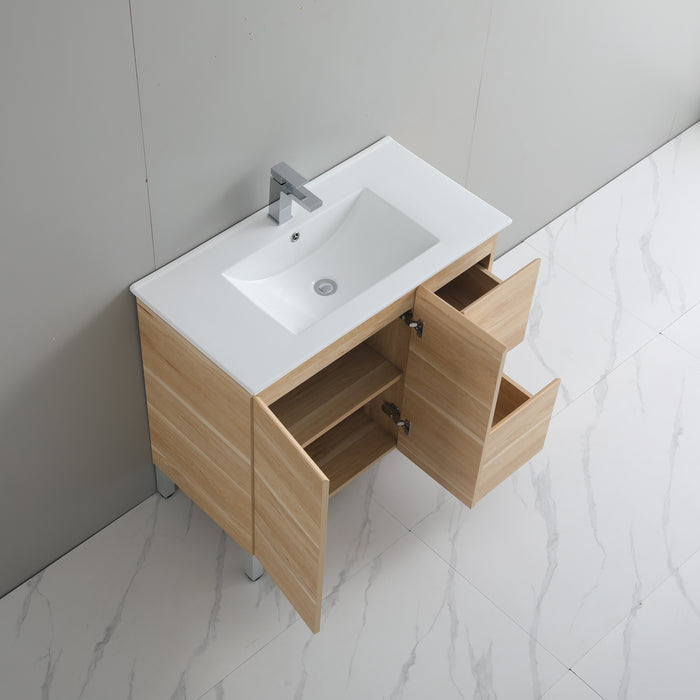 PVC Bathroom Vanity With Ceramic Top and Legs 35.5"x18"x34.6"