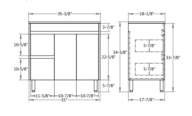 36 Inch PVC Bathroom Vanity With Ceramic Top and Legs 35.5*18*34.6 NW36L/R-LG