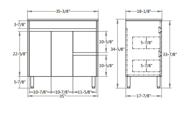36 Inch PVC Bathroom Vanity With Ceramic Top and Legs 35.5*18*34.6 NW36L/R-LG
