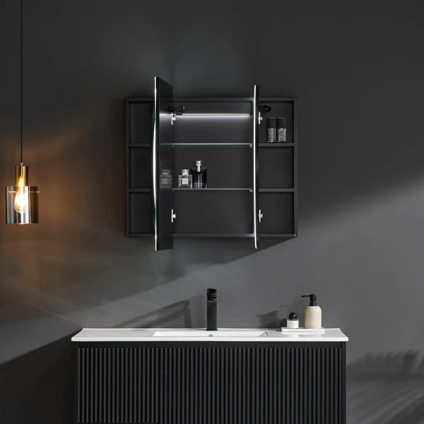 Lumero LED Mirror Shaving Cabinet – Dimmable 6000K Light, Soft-Close, Matte Black / White, 1200/1500mm Losv1200*750*155/1500*800*155
