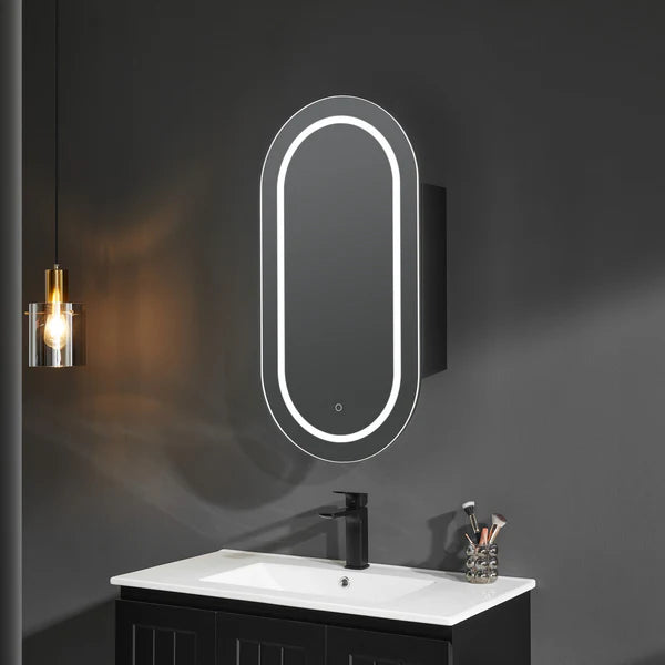 Lumero LED Mirror Shaving Cabinet – Dimmable 6000K Light, Soft-Close, Matte Black / White, Losv450mm 450*900*155mm