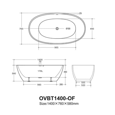 Acrylic Freestanding Bathtub, Matt & Gloss White Finish, 1400/1500/1700mm, Modern Soaking Design