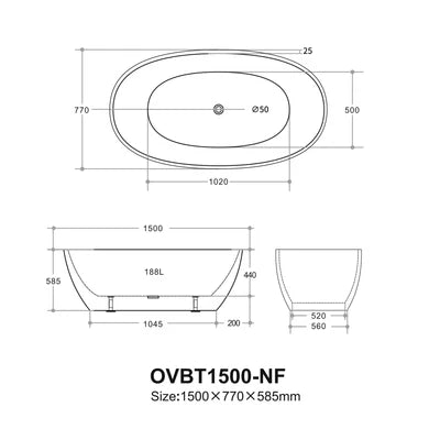 Acrylic Freestanding Bathtub, Matt & Gloss White Finish, 1400/1500/1700mm, Modern Soaking Design