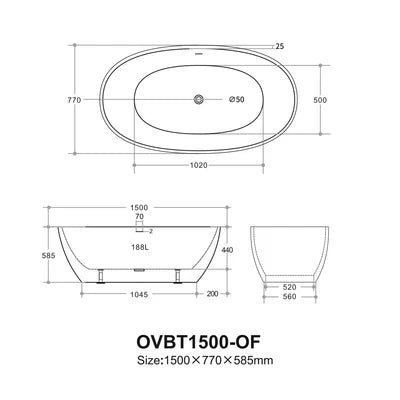 Acrylic Freestanding Bathtub, Matt & Gloss White Finish, 1400/1500/1700mm, Modern Soaking Design