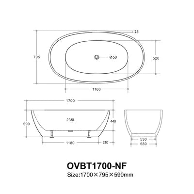 Acrylic Freestanding Bathtub, Matt & Gloss White Finish, 1400/1500/1700mm, Modern Soaking Design