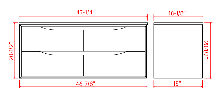 Single Bathroom Vanity with Ceramic Top 46-7/8''*18''*19-5/8''