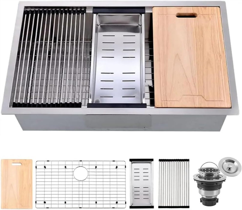 Silver Single Bowl Stainless Steel Kitchen Sink,Workstation with Accessories KDK-3219WS