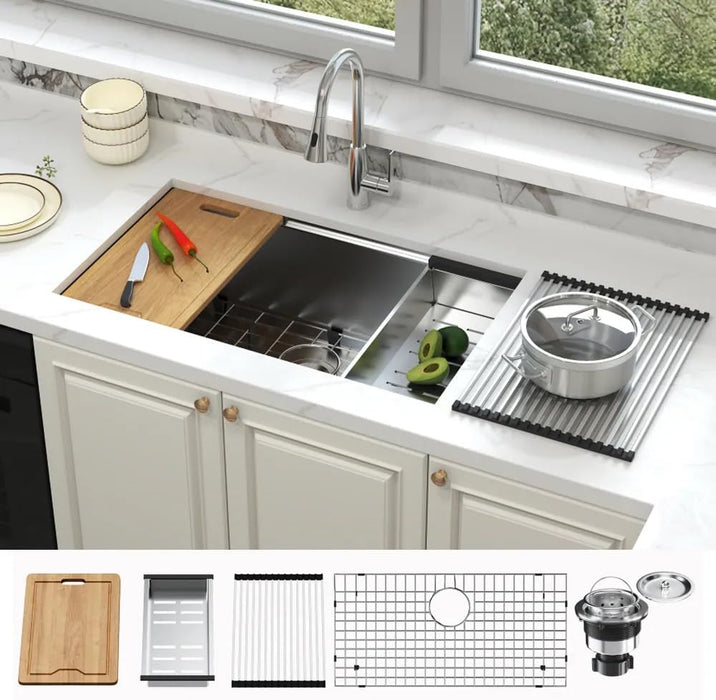 Silver Single Bowl Stainless Steel Kitchen Sink,Workstation with Accessories KDK-3219WS