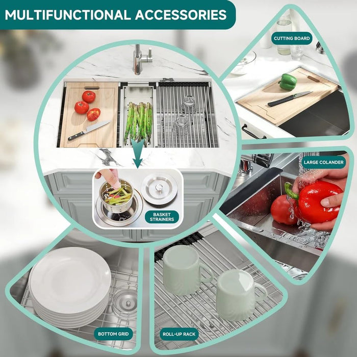 Silver Single Bowl Stainless Steel Kitchen Sink,Workstation with Accessories KDK-3219WS