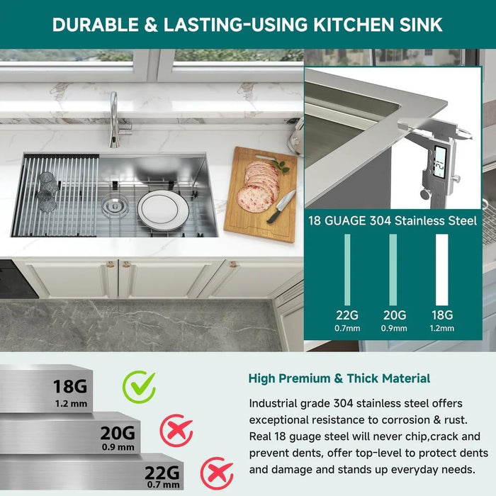 Silver Single Bowl Stainless Steel Kitchen Sink,Workstation with Accessories KDK-3219WS