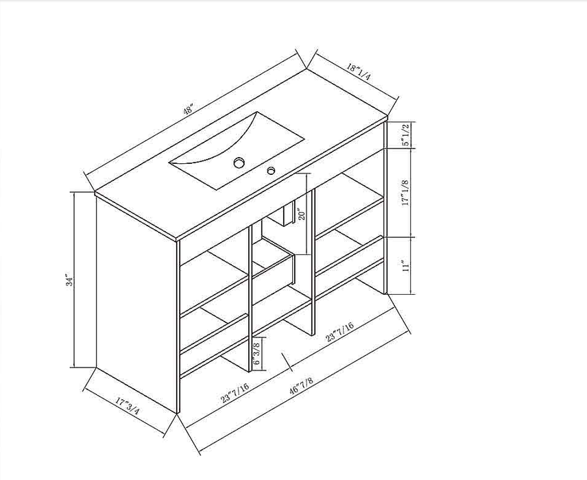 48'' PVC Bathroom Vanity With Ceramic Top 48''*18-1/4''*34''