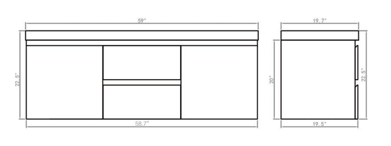 PVC Floating Bathroom Vanity With Stone Top 60‘’*18‘’*22‘’