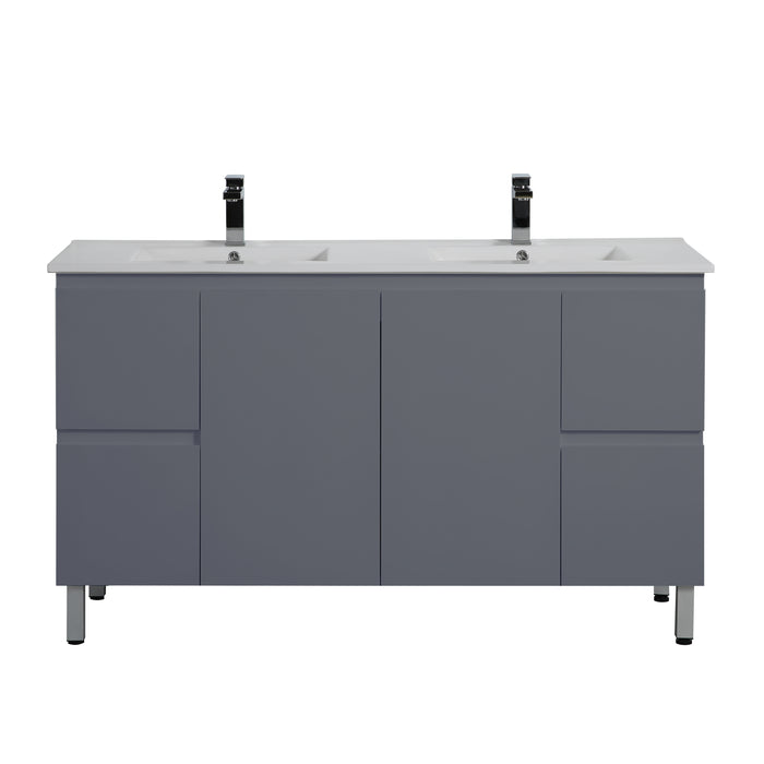 PVC Bathroom Vanity With Ceramic Top and Legs 59"x18"x34.6"