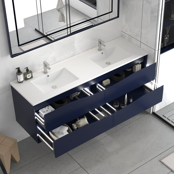 PH-NB-WH PVC Floating Bathroom Vanity With Ceramic Top