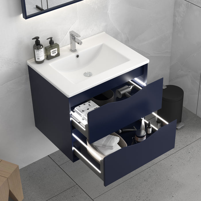 PH-NB-WH PVC Floating Bathroom Vanity With Ceramic Top