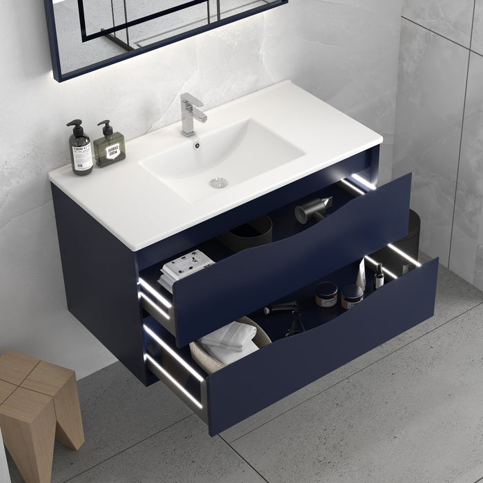 PH-NB-WH PVC Floating Bathroom Vanity With Ceramic Top