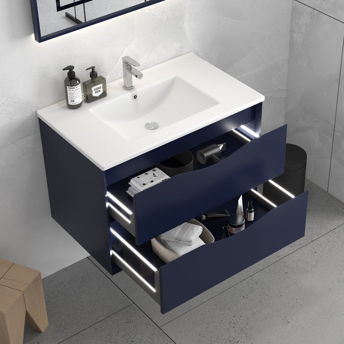 PH-NB-WH PVC Floating Bathroom Vanity With Ceramic Top