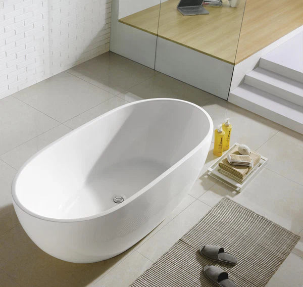 Acrylic Freestanding Bathtub, Matt & Gloss White Finish, 1400/1500/1700mm, Modern Soaking Design