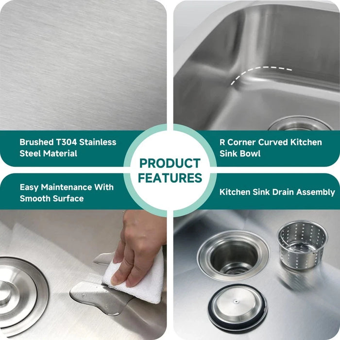 1816 Kitchen Sink Faucet, Stainless Steel Single Bowl Kitchen Sink 18Gauge