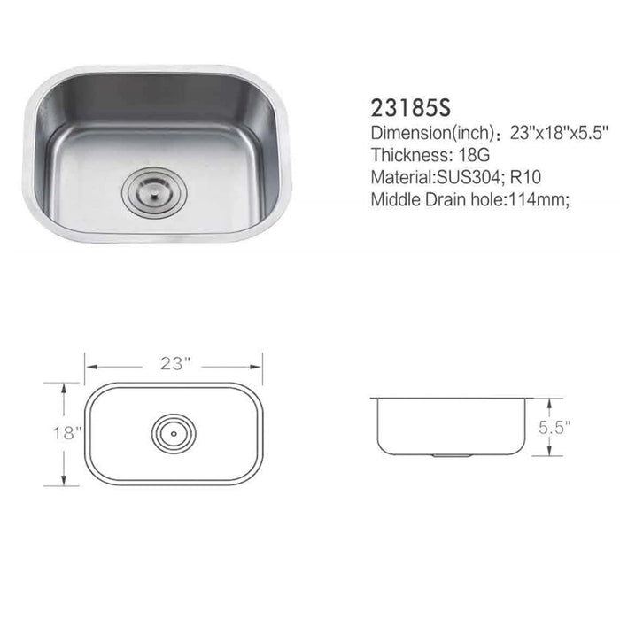 23185S Kitchen Sink Faucet, Stainless Steel Single Bowl Kitchen Sink 18Gauge