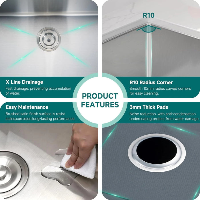 3219S Kitchen Sink Faucet, Stainless Steel Single Bowl Kitchen Sink 18Gauge(RS-R3219)