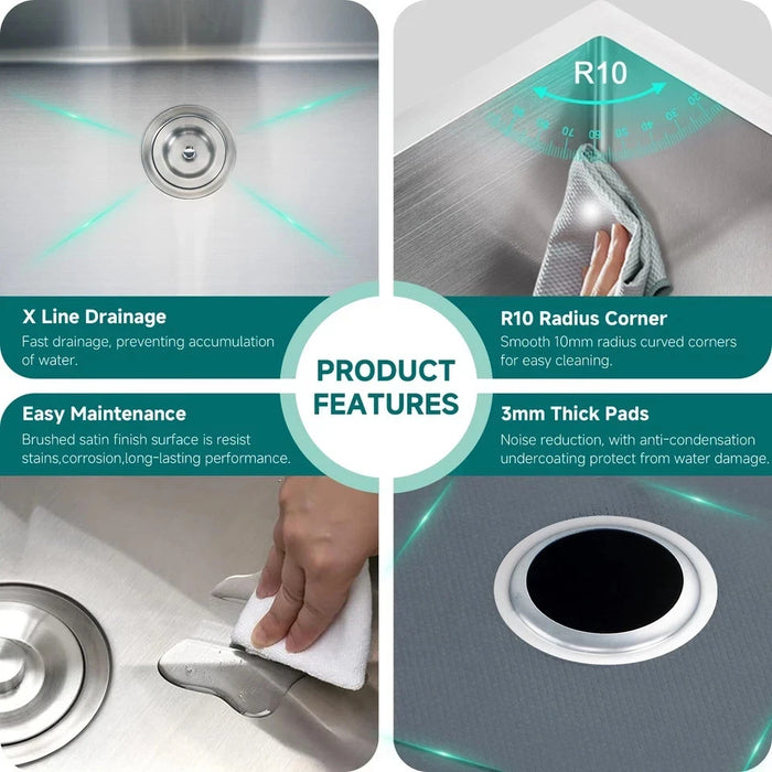 23189S Kitchen Sink Faucet, Stainless Steel Single Bowl Kitchen Sink 18Gauge