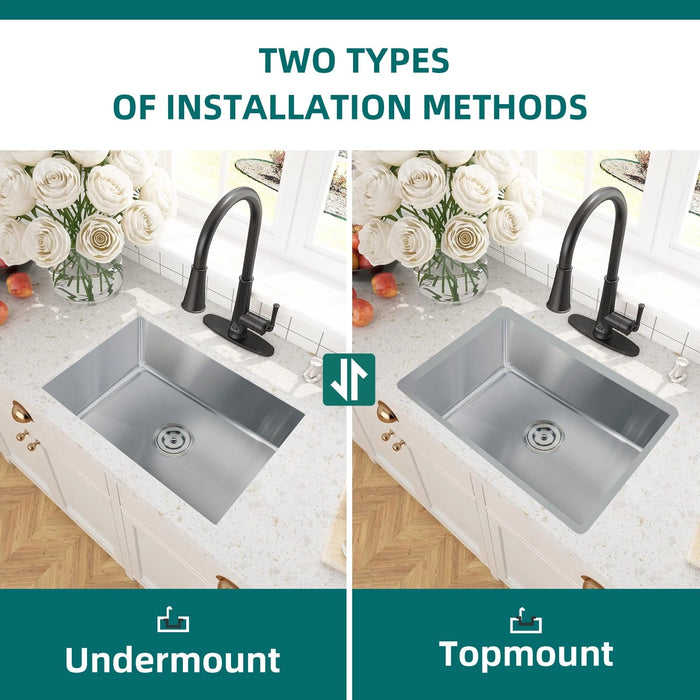 3219S Kitchen Sink Faucet, Stainless Steel Single Bowl Kitchen Sink 18Gauge(RS-R3219)