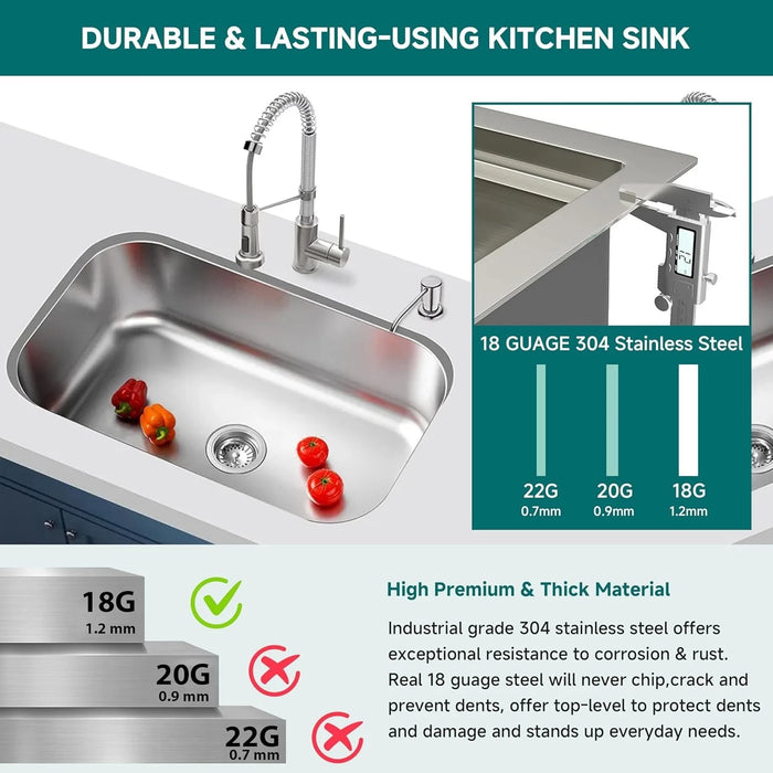 3218 Kitchen Sink Faucet, Stainless Steel Single Bowl Kitchen Sink 18Gauge