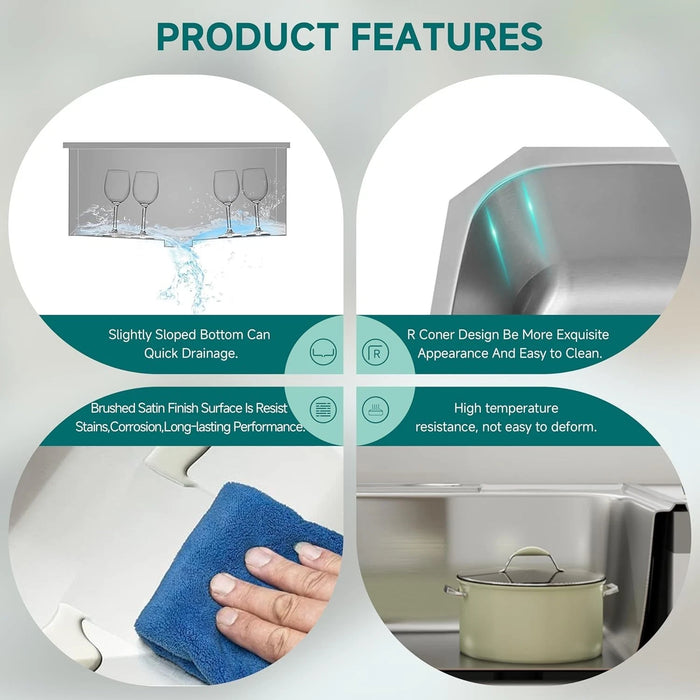 3218 Kitchen Sink Faucet, Stainless Steel Single Bowl Kitchen Sink 18Gauge