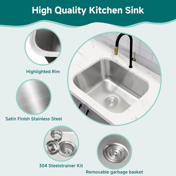 3218 Kitchen Sink Faucet, Stainless Steel Single Bowl Kitchen Sink 18Gauge