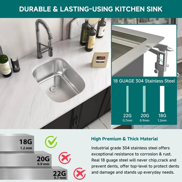1816 Kitchen Sink Faucet, Stainless Steel Single Bowl Kitchen Sink 18Gauge