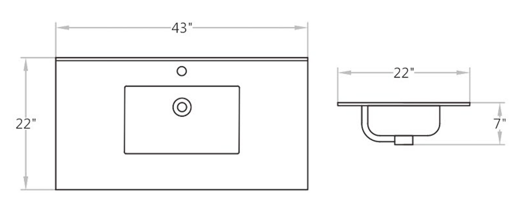 C4322 Pattern Grey Vitreous China Rectangular Drop in Bathroom Sink with Overflow