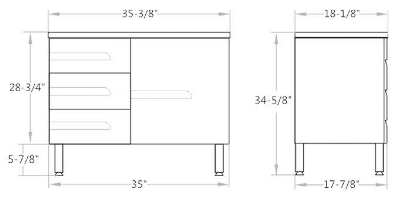 PG-LG36-GW PVC Bathroom Vanity With Ceramic Top 35-3/8''*18-1/8''*34-5/8''