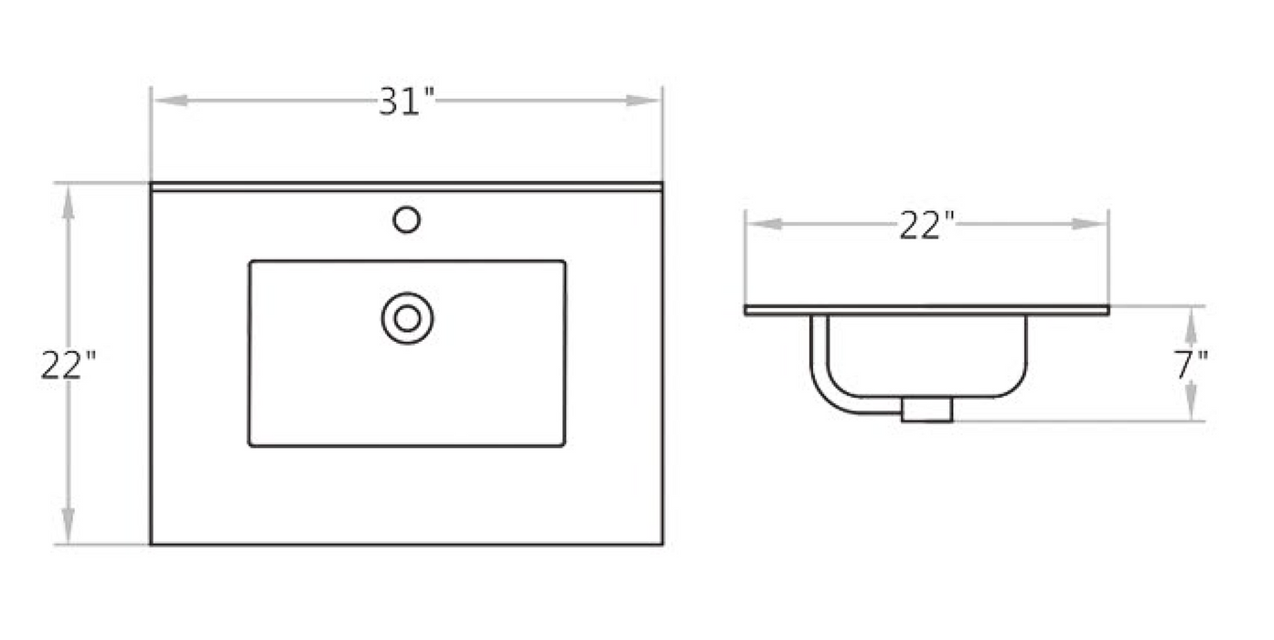 C3122 Pattern Grey Vitreous China Rectangular Drop in Bathroom Sink with Overflow