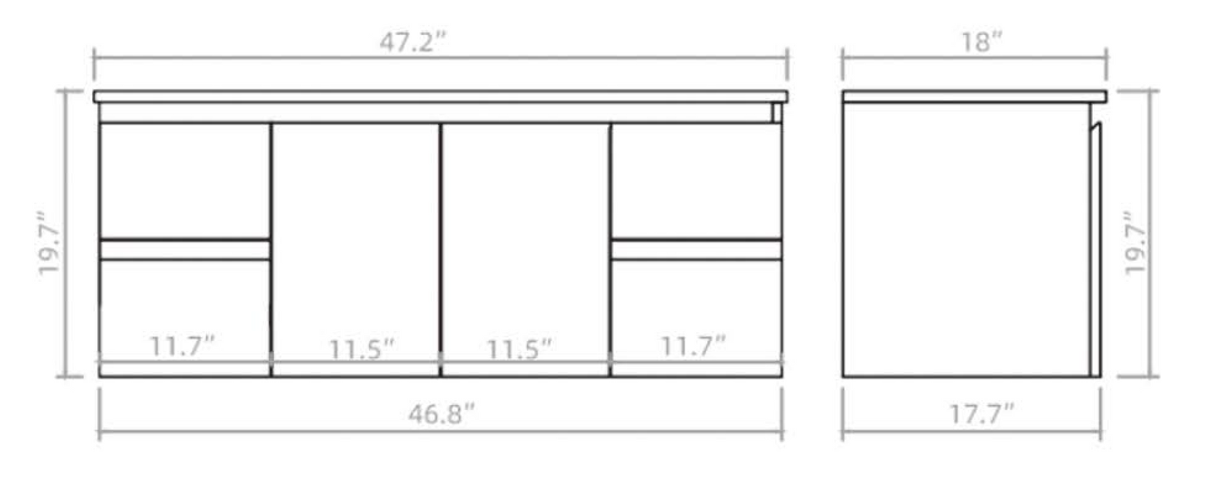 X-PF1200L-WH PVC Bathroom Vanity With Ceramic Top 47.2‘’*18‘’*19.7‘’