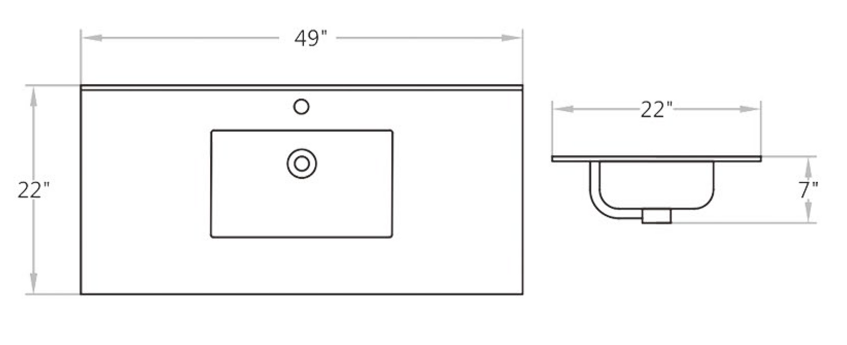 C4922 Pattern Grey Vitreous China Rectangular Drop in Bathroom Sink with Overflow