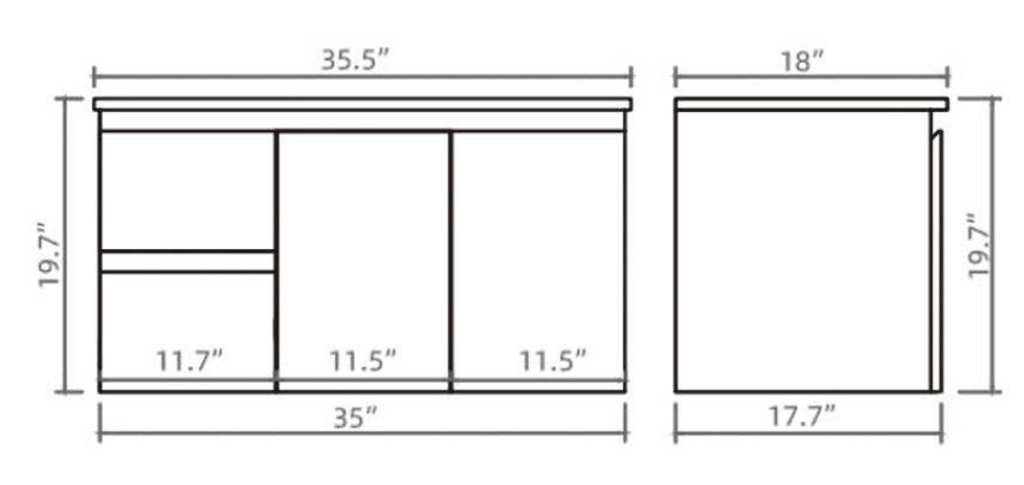 X-PF900L-WH PVC Bathroom Vanity With Ceramic Top 35.5‘’*18‘’*19.7‘’