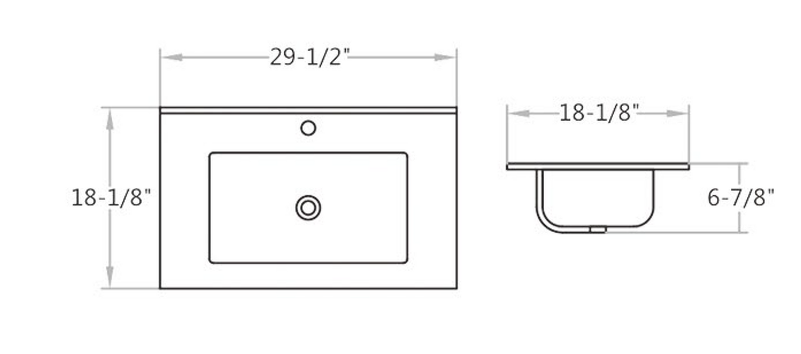 CT3018 Pattern Grey China Rectangular Vessel Bathroom Sink with Overflow