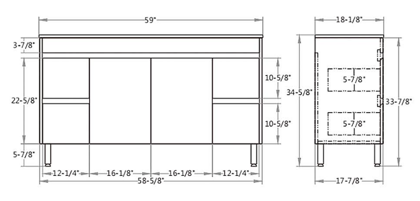 OAK1550/60"-LG PVC Vanity With Ceramic Top 59"*18-1/8"*34-5/8"