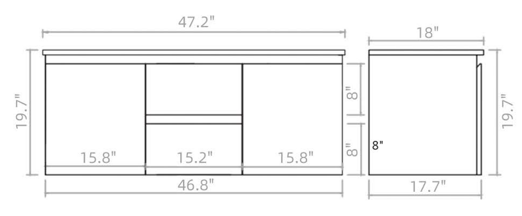 X-PF1200R-WH PVC Bathroom Vanity With Ceramic Top 47.2‘’*18‘’*19.7‘’