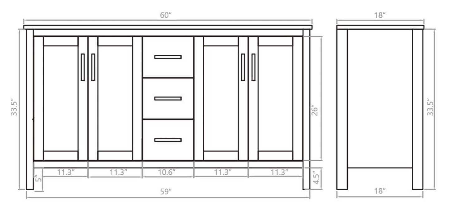 P1801-D60-LG PVC Bathroom Vanity With Stone Top 60"*18"*33.5"