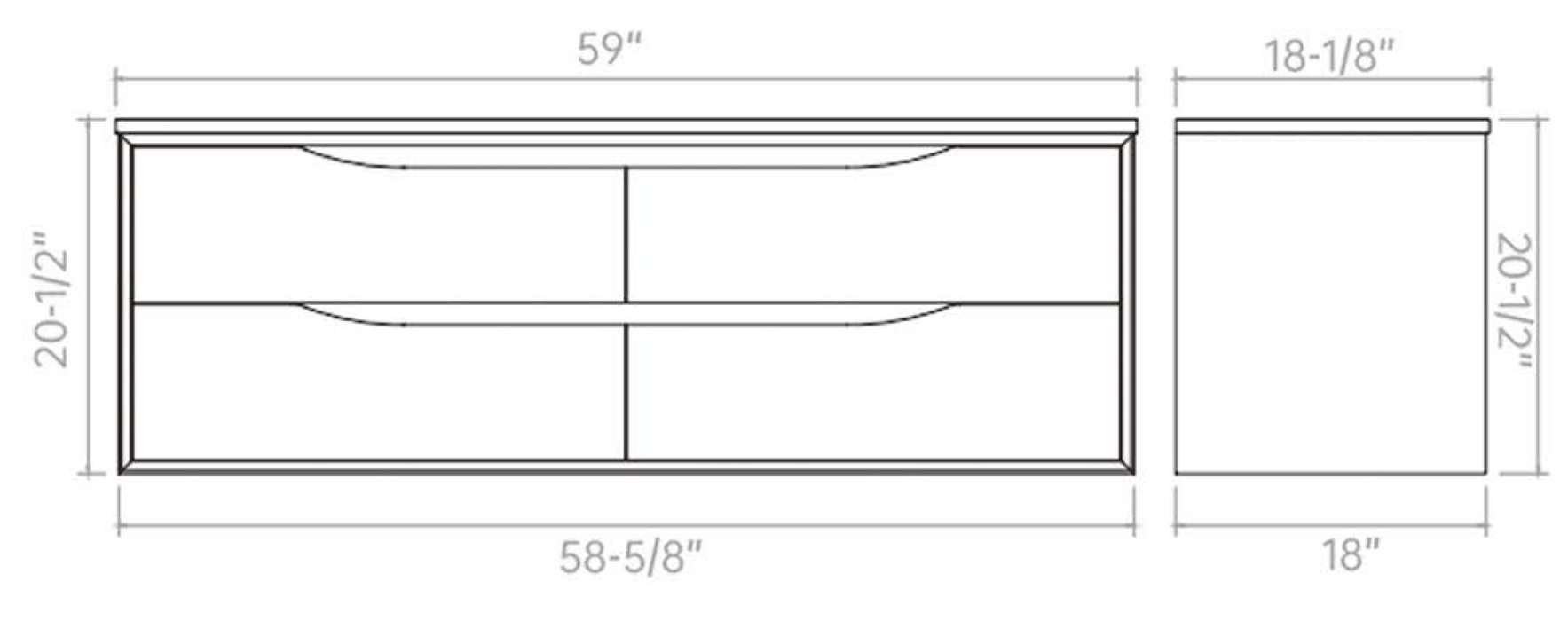 PH60BW Single Bathroom Vanity with Ceramic Top 58-7/8''*18''*19-5/8''