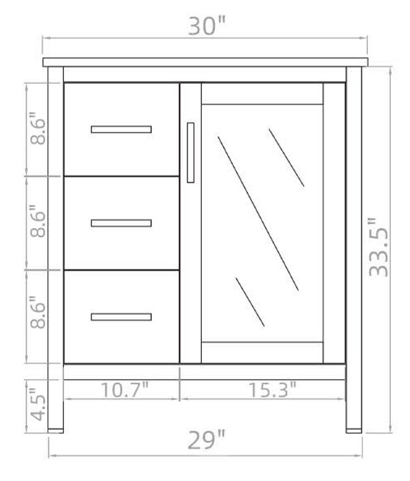 P1801-30NW PVC Bathroom Vanity With Stone Top 30‘’*18‘’*33.5‘’