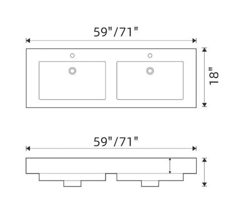 UCW-3-72 China Rectangular Vessel Bathroom Sink with Overflow 71‘’*18‘’*4.8‘’