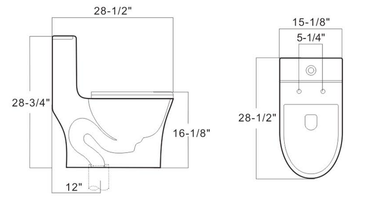 A12 Siphonic one-piece toilet 4.8 Litre 28-1/2’‘*15-1/8’‘*28-3/4’‘